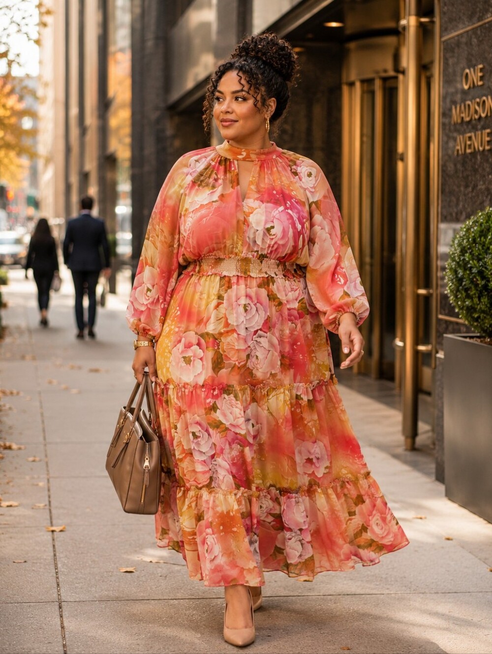 Melonie T NWT Plus Size 18W Pink Floral Chiffon Keyhole Maxi Dress